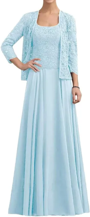 2 Pieces Mother of The Bride Dresses for Women with Jacket Long Chiffon Grandmother of The Groom Dress for Wedding 2024