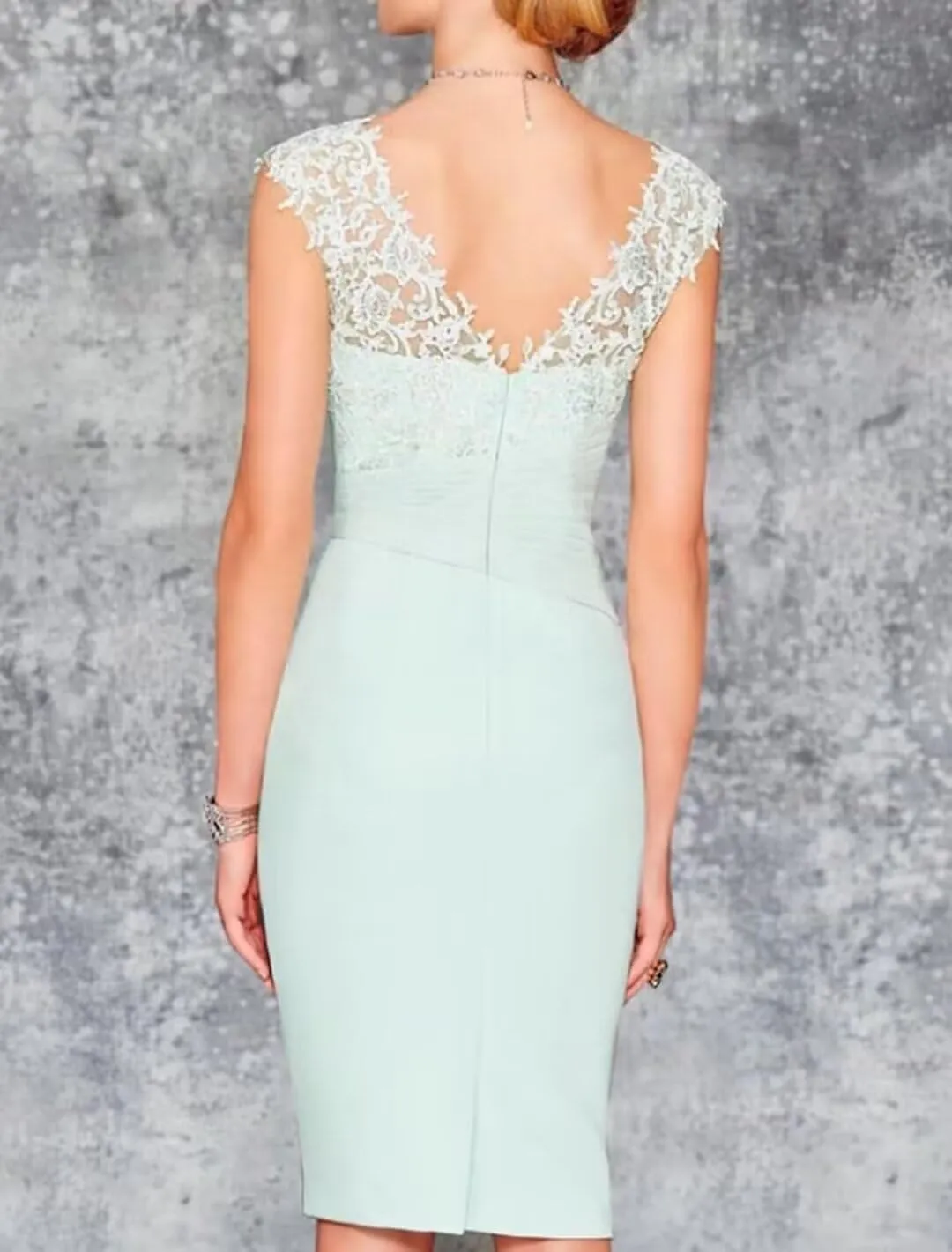 2 Pieces Mother of The Bride Dresses with Jacket Tea Length 3/4 Sleeve Lace Appliques Chiffon Formal Evening Gown