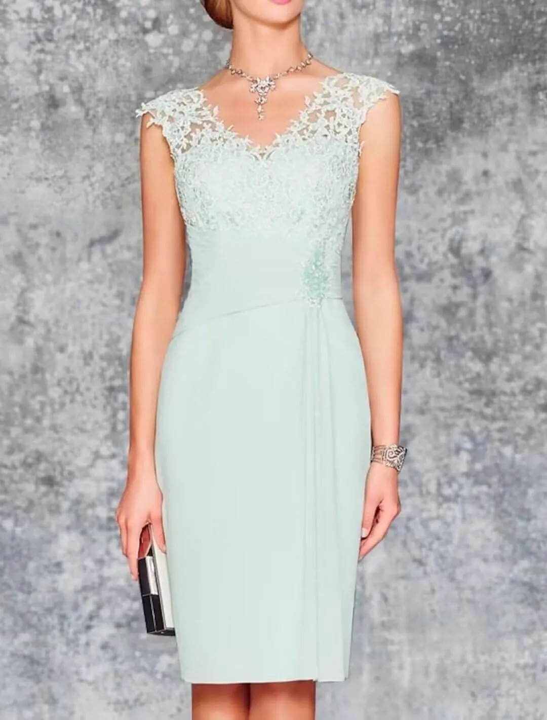 2 Pieces Mother of The Bride Dresses with Jacket Tea Length 3/4 Sleeve Lace Appliques Chiffon Formal Evening Gown