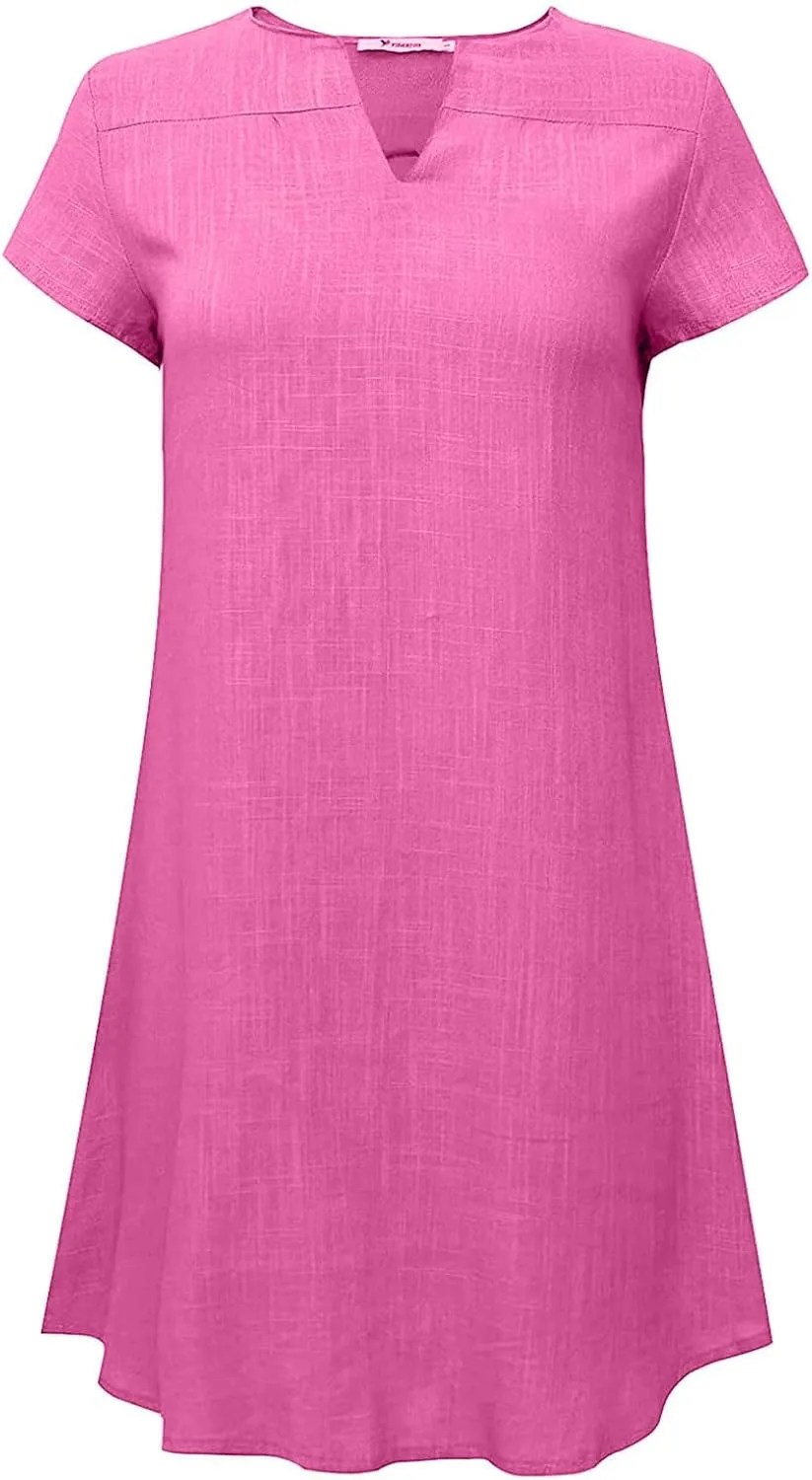 2025 Linen Dress for Women Summer Dresses V Neck Cap Sleeve Sundress Beach Vacation Soft Plus Size Casual Mini Dress