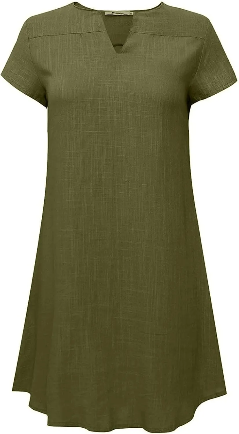 2025 Linen Dress for Women Summer Dresses V Neck Cap Sleeve Sundress Beach Vacation Soft Plus Size Casual Mini Dress