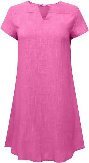 2025 Linen Dress for Women Summer Dresses V Neck Cap Sleeve Sundress Beach Vacation Soft Plus Size Casual Mini Dress