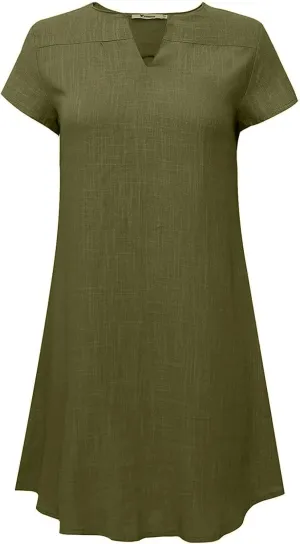 2025 Linen Dress for Women Summer Dresses V Neck Cap Sleeve Sundress Beach Vacation Soft Plus Size Casual Mini Dress