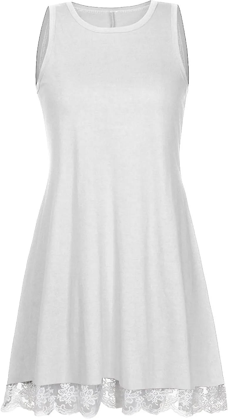 2025 Sleeveless Mini Dress for Women Casual A Line Tank Sundress with Lace Hem Loose Fit Soft Flowy Summer Dresses