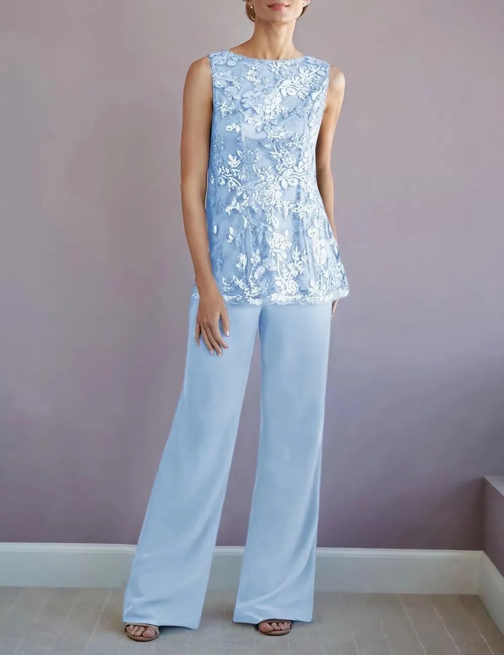 3 PCS Mother of The Bride Pant Suits for Women Dressy Long Sleeve Chiffon Formal Pantsuits for Wedding