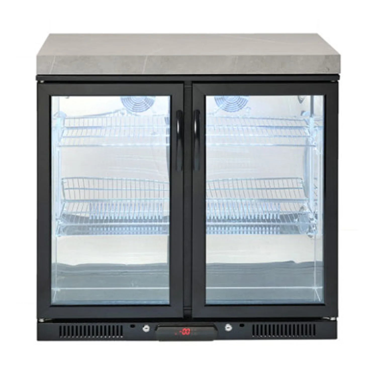 4B-S Series Outdoor Kitchen Double Side Cabinet, Double Fridge with Under-bench Sink