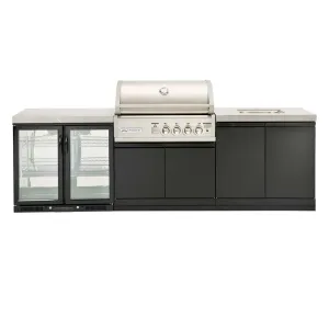 4B-S Series Outdoor Kitchen Double Side Cabinet, Double Fridge with Under-bench Sink