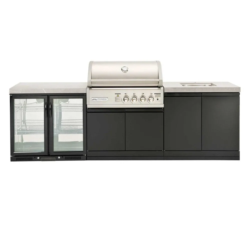 4B-S Series Outdoor Kitchen Double Side Cabinet, Double Fridge with Under-bench Sink