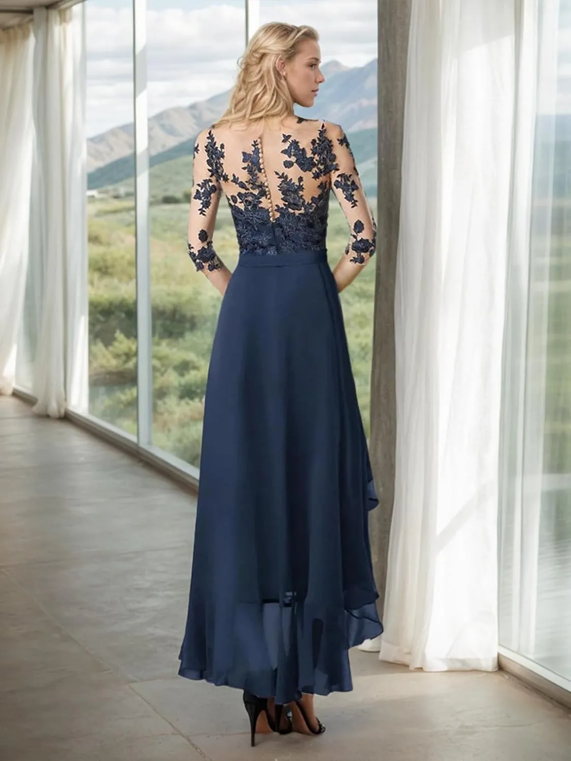 A Line Elegant Evening Dress Wedding Guest Dress High Low Off Shoulder Half Sleeve Ankle Length Appliques 2025