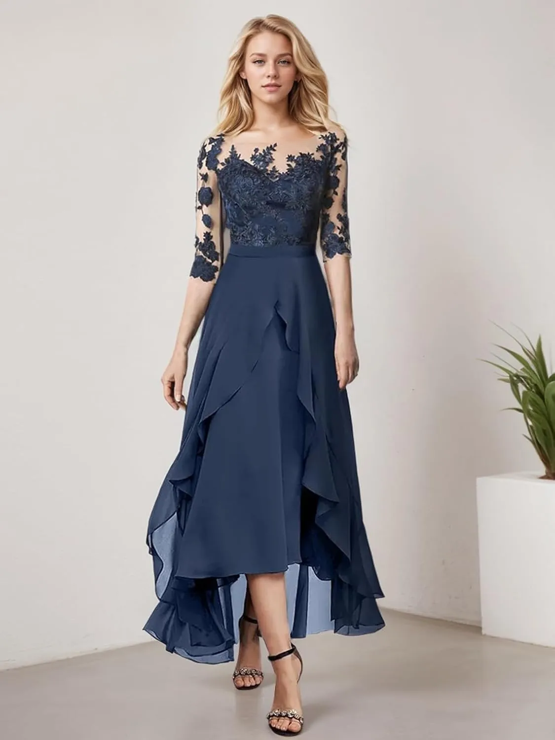 A Line Elegant Evening Dress Wedding Guest Dress High Low Off Shoulder Half Sleeve Ankle Length Appliques 2025