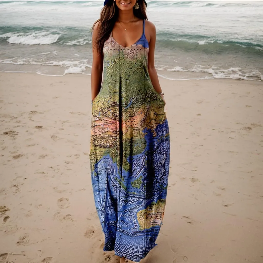 Akivide Plus Size African Print Dresses for Women Summer Casual Loose Sleeveless Sundresses Maxi Dresses with Pockets