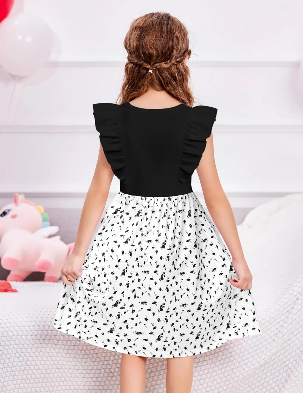 Arshiner Toddler Dress Girls Ruffle Sleeve Summer Dresses Cute Bow Tie Botton Down Party Sundress for 2-7 Years