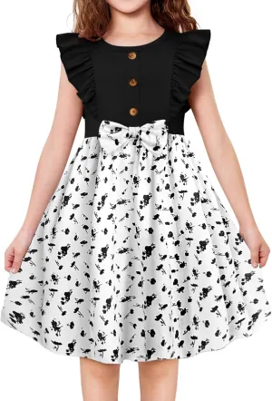 Arshiner Toddler Dress Girls Ruffle Sleeve Summer Dresses Cute Bow Tie Botton Down Party Sundress for 2-7 Years