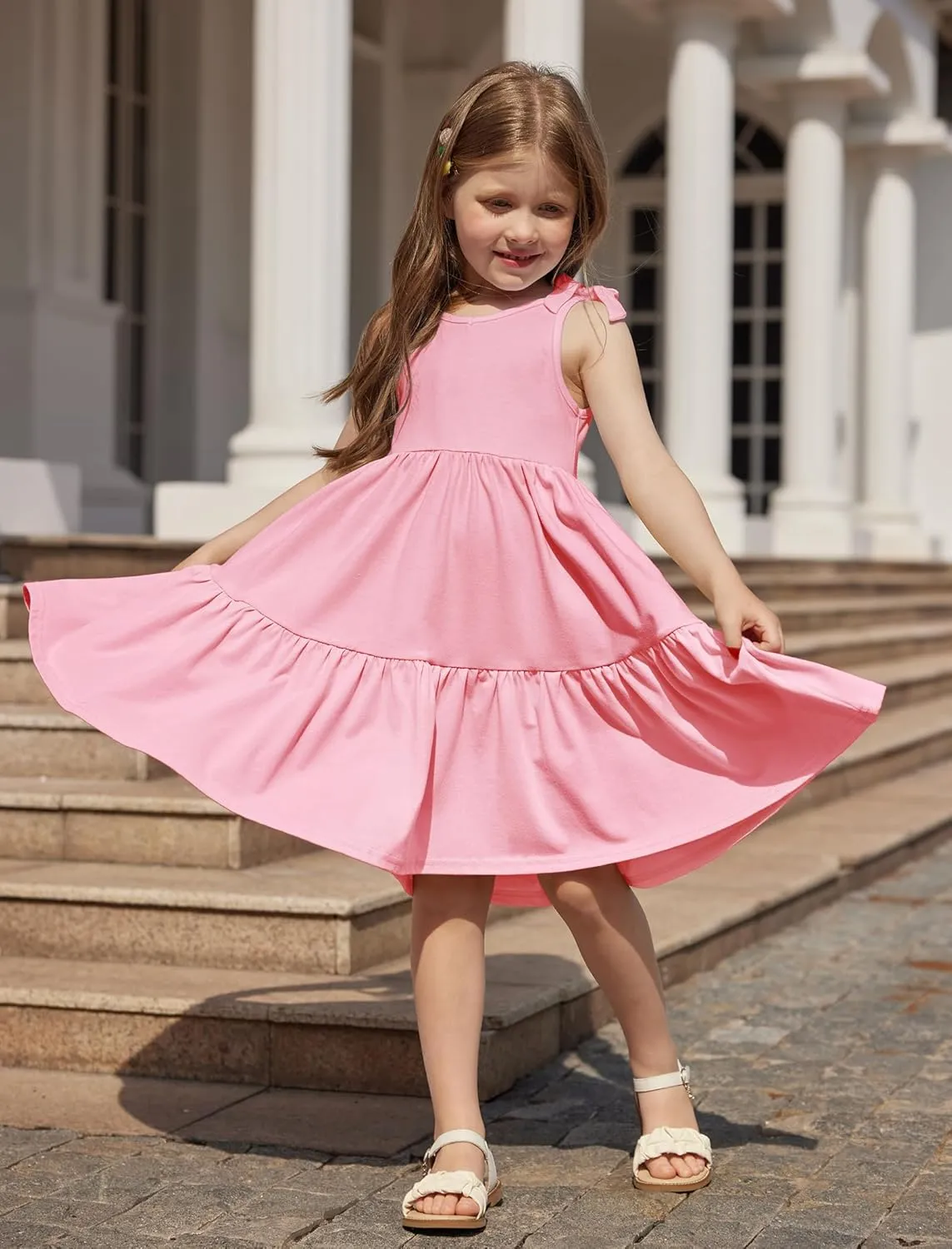 Arshiner Toddler Girl Summer Dress Little Girls Casual Beach Party Bowknot Sling Sundress with Pocket 1-7t