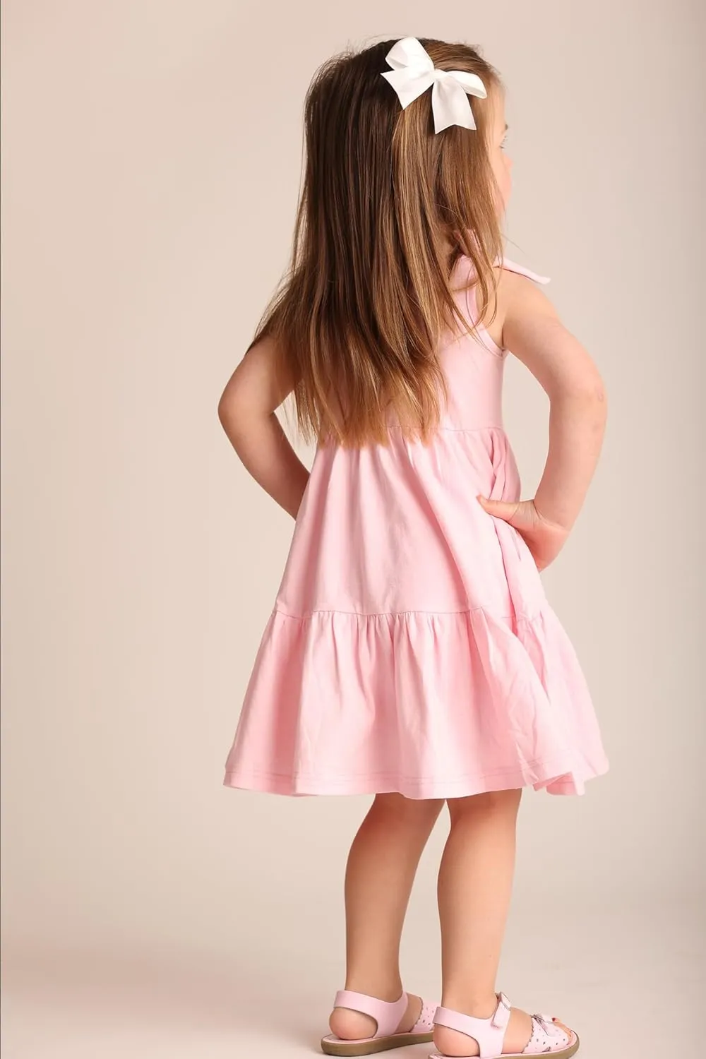 Arshiner Toddler Girl Summer Dress Little Girls Casual Beach Party Bowknot Sling Sundress with Pocket 1-7t