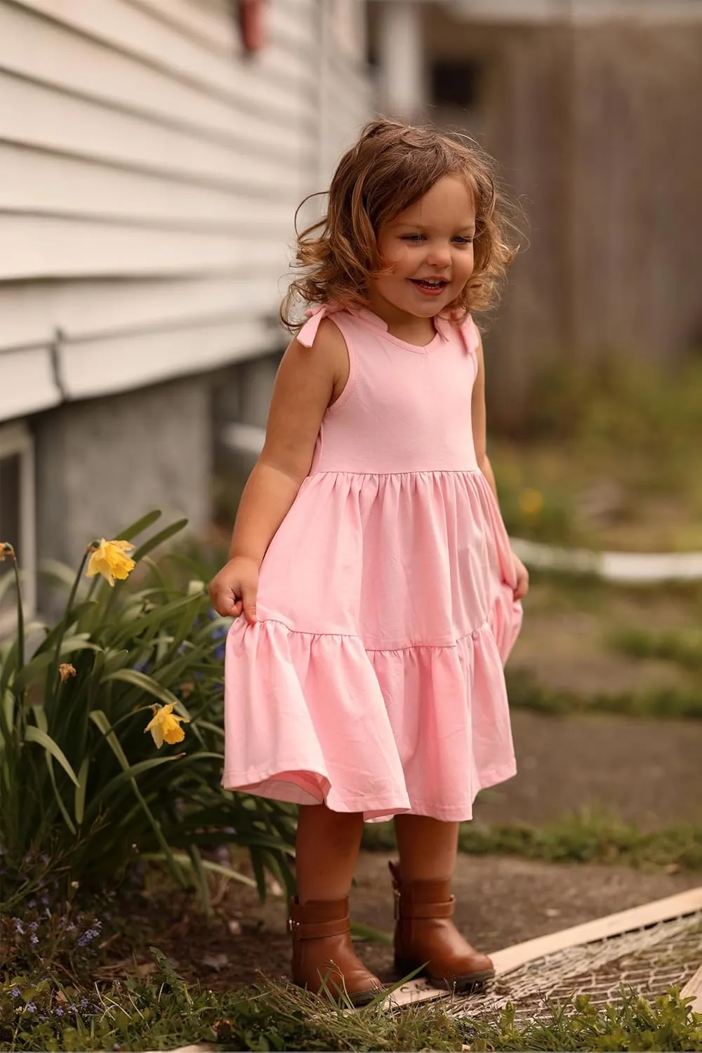 Arshiner Toddler Girl Summer Dress Little Girls Casual Beach Party Bowknot Sling Sundress with Pocket 1-7t