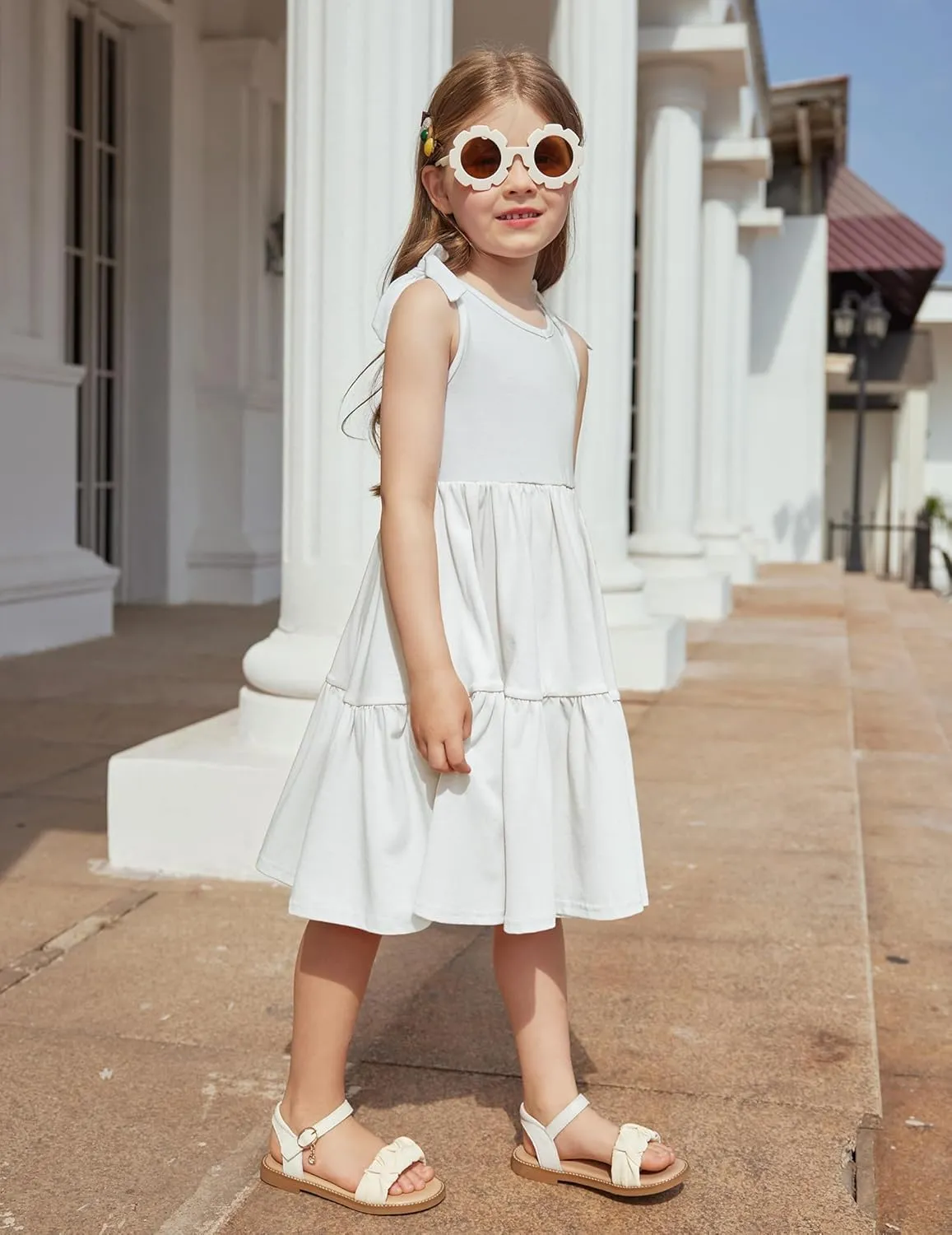 Arshiner Toddler Girl Summer Dress Little Girls Casual Beach Party Bowknot Sling Sundress with Pocket 1-7t