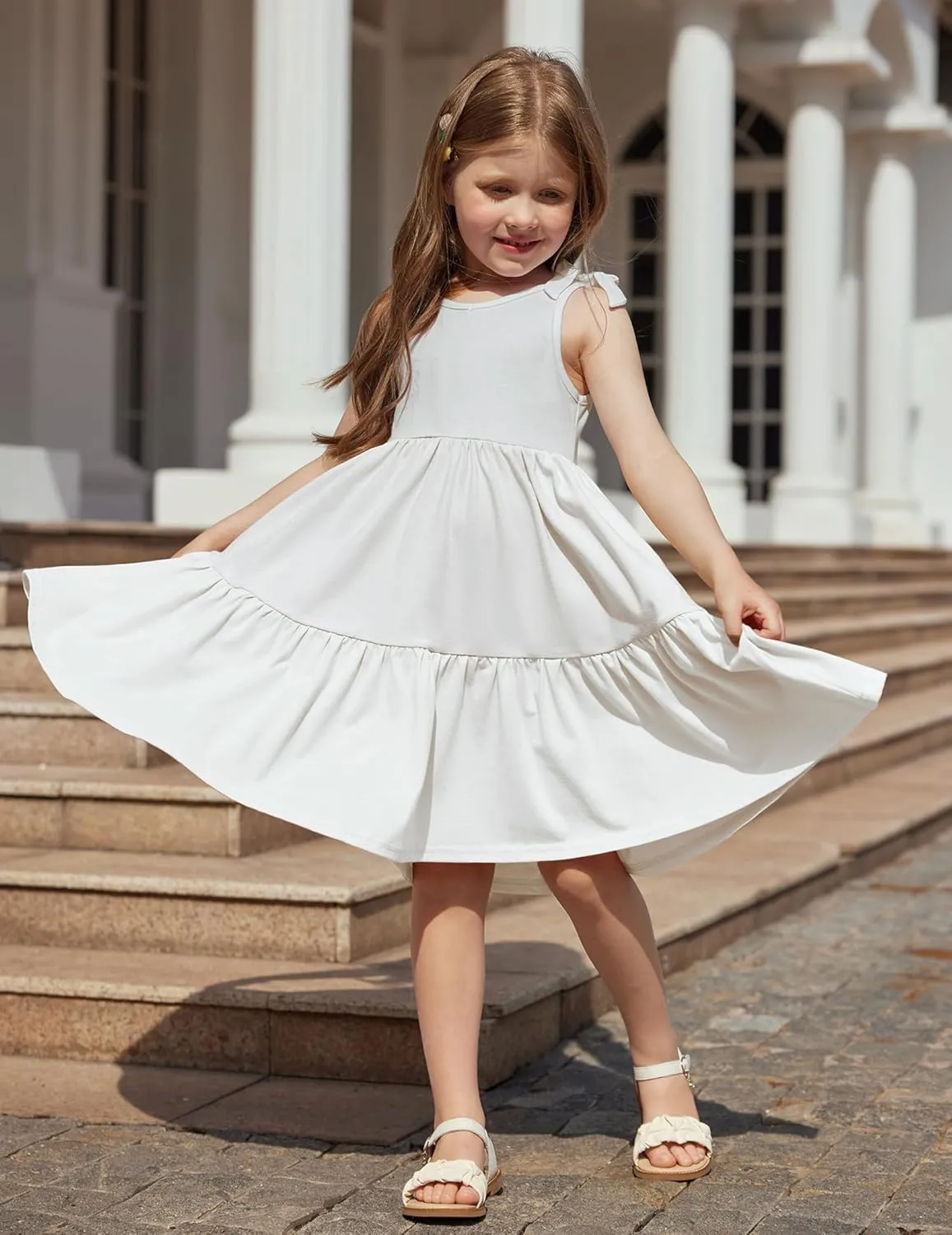 Arshiner Toddler Girl Summer Dress Little Girls Casual Beach Party Bowknot Sling Sundress with Pocket 1-7t