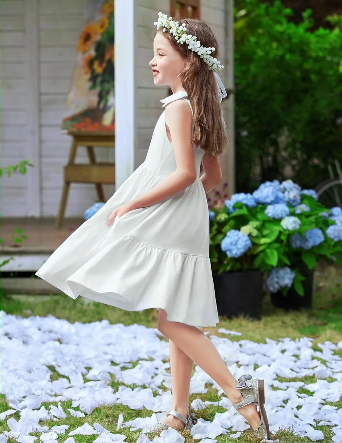 Arshiner Toddler Girl Summer Dress Little Girls Casual Beach Party Bowknot Sling Sundress with Pocket 1-7t