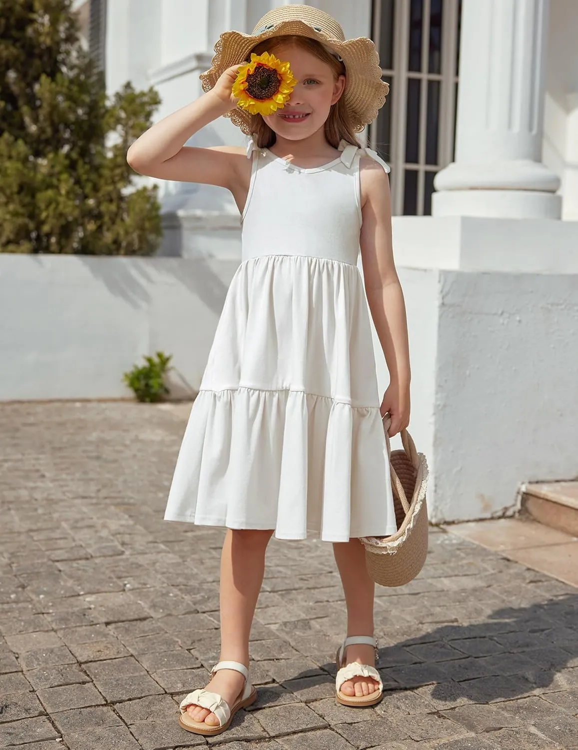 Arshiner Toddler Girl Summer Dress Little Girls Casual Beach Party Bowknot Sling Sundress with Pocket 1-7t