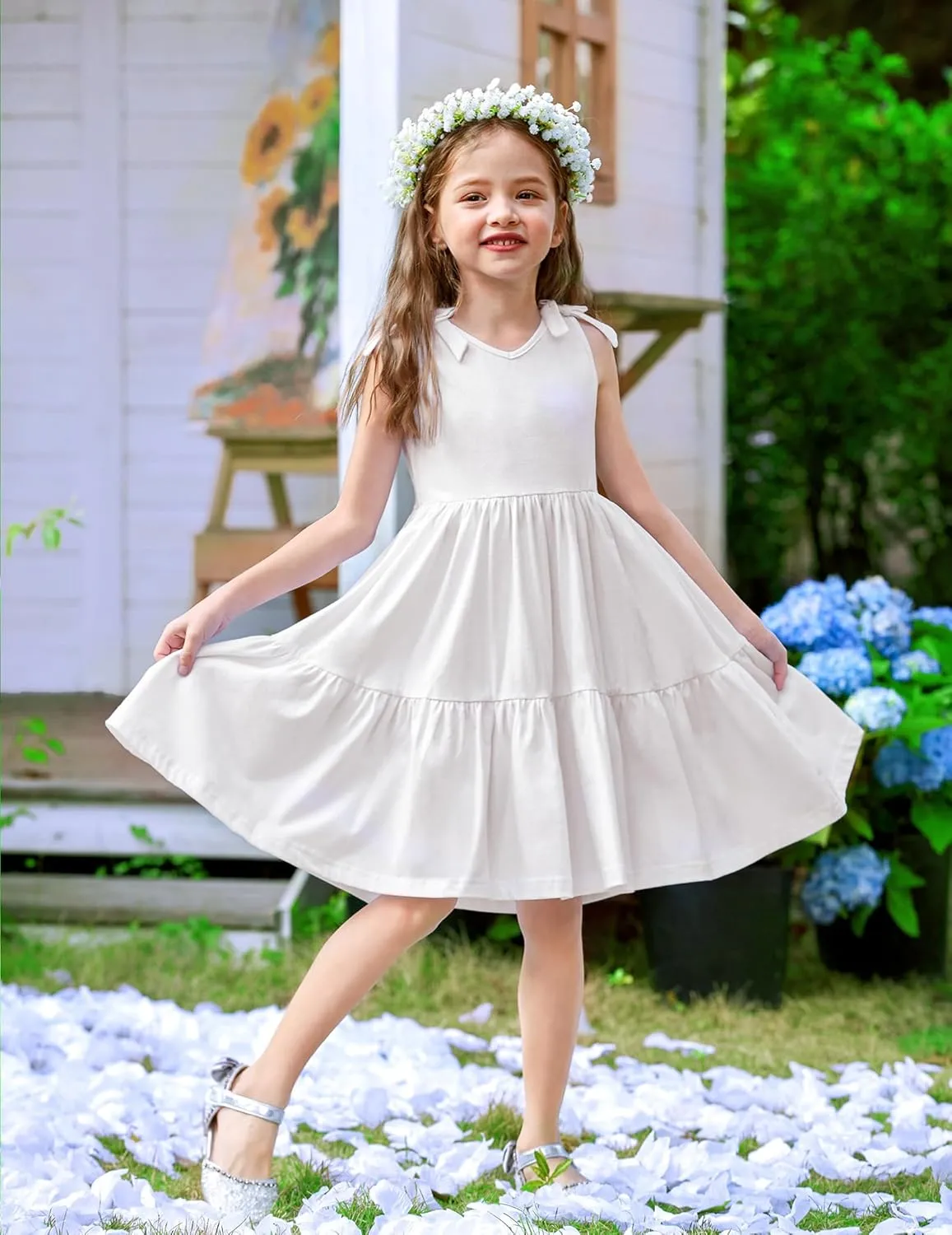 Arshiner Toddler Girl Summer Dress Little Girls Casual Beach Party Bowknot Sling Sundress with Pocket 1-7t