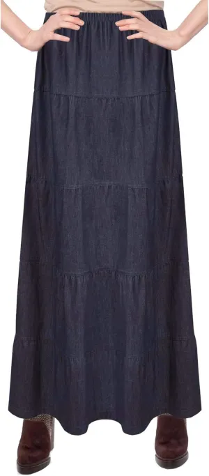 Baby'O Women's Ankle Length Tiered Long Denim Prairie Skirt
