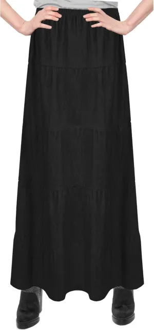 Baby'O Women's Ankle Length Tiered Long Denim Prairie Skirt