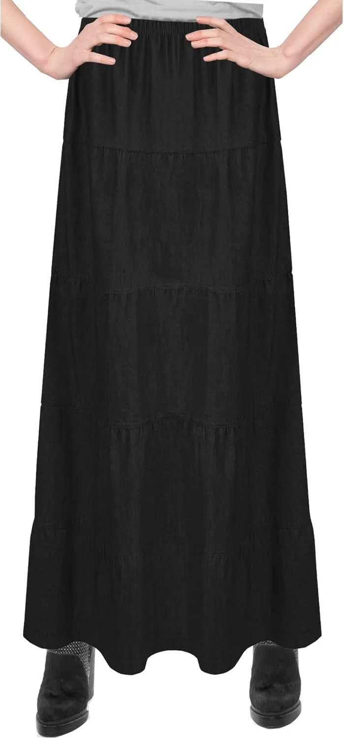 Baby'O Women's Ankle Length Tiered Long Denim Prairie Skirt