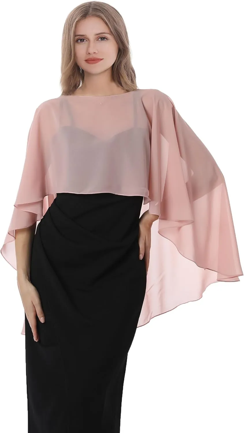 Baoqiya Women's Capelet Shawls and Wraps for Evening Dresses Soft Bridesmaid Shawl Chiffon Cape Wedding Cover Up