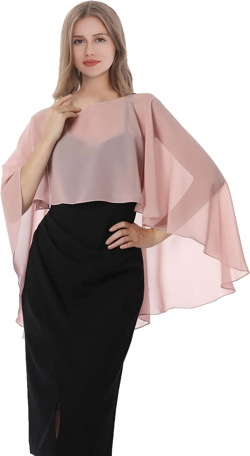 Baoqiya Women's Capelet Shawls and Wraps for Evening Dresses Soft Bridesmaid Shawl Chiffon Cape Wedding Cover Up