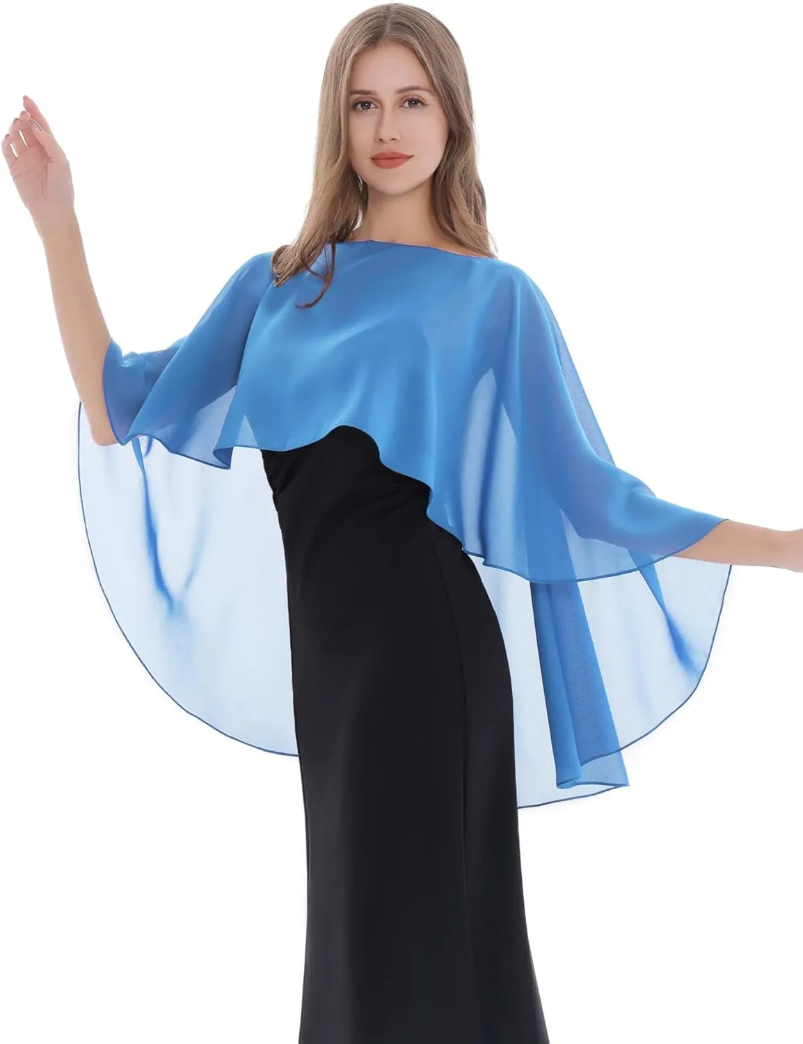 Baoqiya Women's Capelet Shawls and Wraps for Evening Dresses Soft Bridesmaid Shawl Chiffon Cape Wedding Cover Up