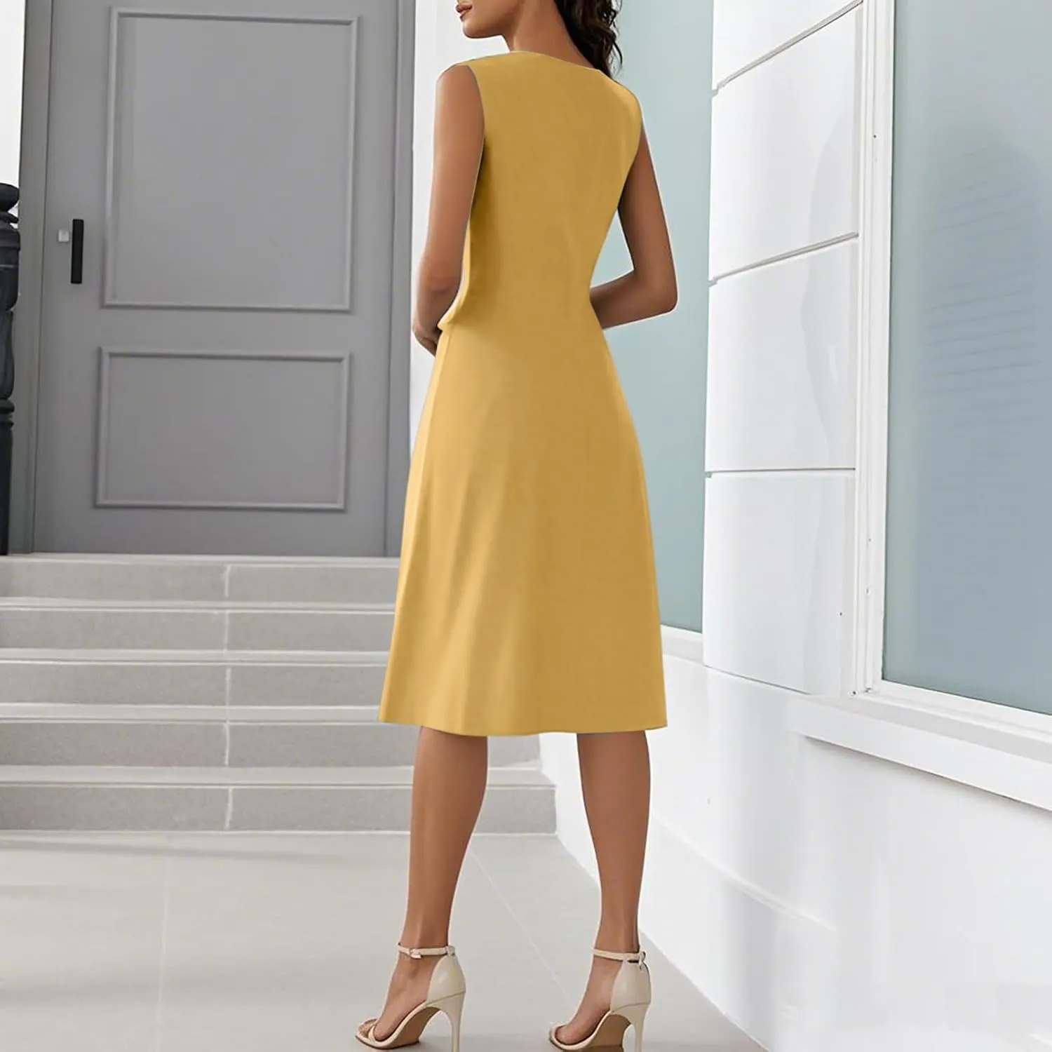 BAXLIMEK Beach Dresses for Women,2025 Summer Trendy Floral Print Boho Vacation Dress,Elegant V Neck Tank Slit Hem Midi Dress