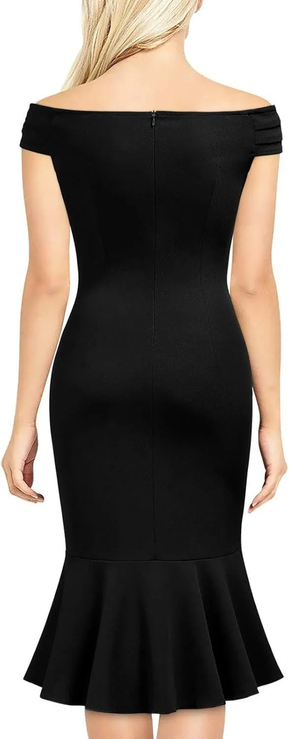 BAXLIMEK Cocktail Dresses for Women,2025 Elegant Sexy Bodycon Off Shoulder Formal Dress Ruffle Irregular Slit Hem Party Dress