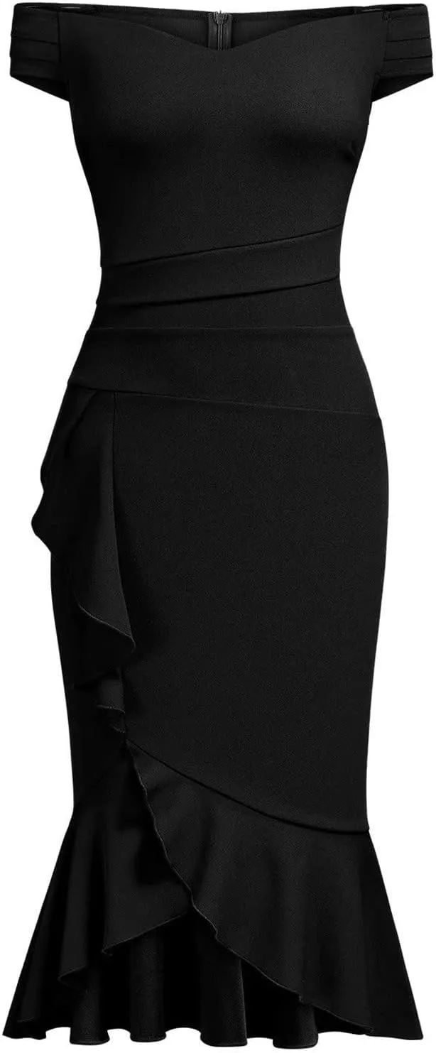 BAXLIMEK Cocktail Dresses for Women,2025 Elegant Sexy Bodycon Off Shoulder Formal Dress Ruffle Irregular Slit Hem Party Dress