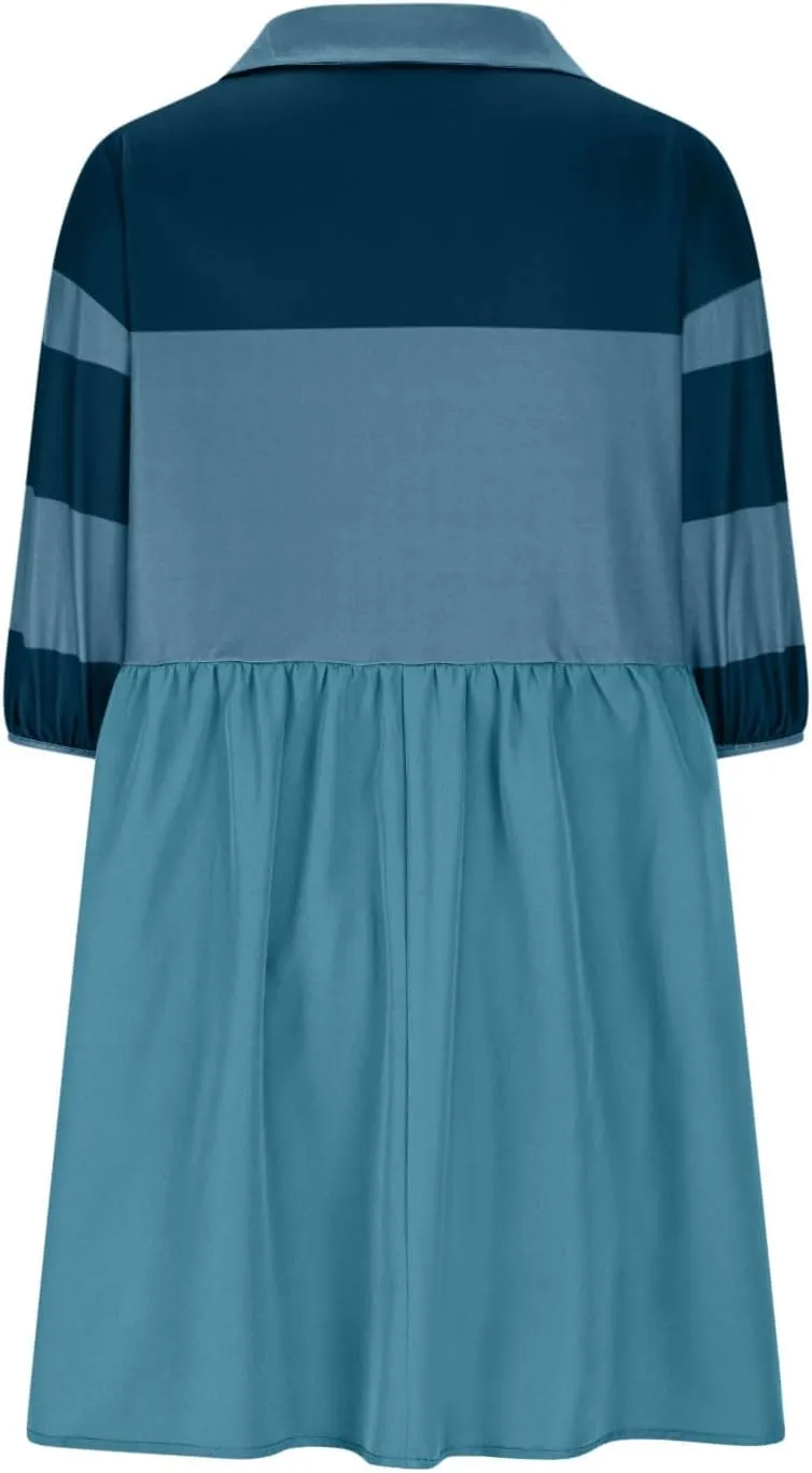 Beach Dresses for Women 2025 Vacation Casual V Neck Short Sleeve Mini Dress Soft Patchwork Dress with Buttons
