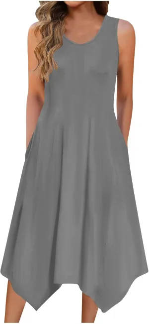 Beach Dresses for Women 2025 Vacation Plus Size Hankerchief Hem Maxi Tank Dresses Fashion Floral Sundress