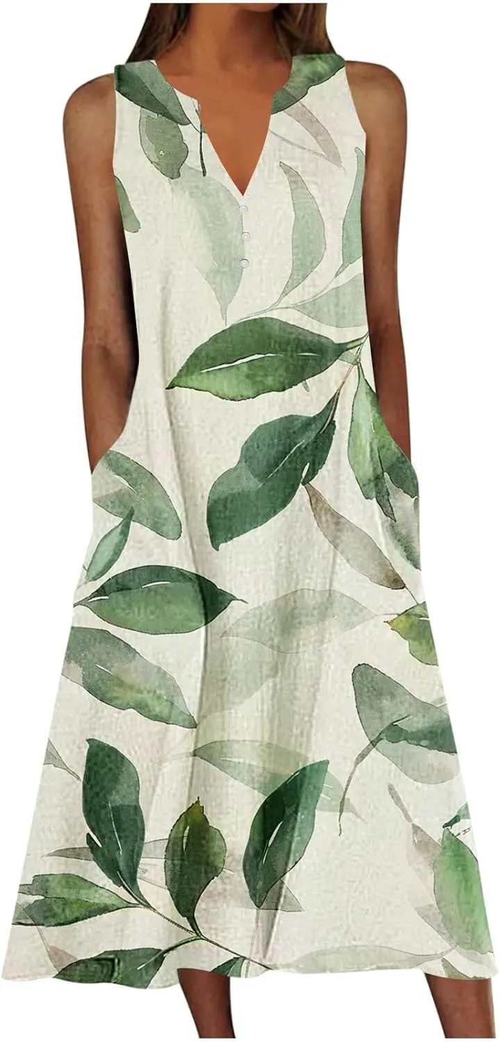 Beach Sundresses for Women 2025 Vacation Loose Flowy Midi Sun Dress Casual Plus Size Summer Boho Long Dresses Trendy