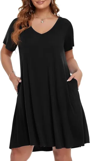 BELAROI Women Casual Summer Dresses Loose Tshirt Beach Sundress V Neck Plus Size Swing Tunic Pockets