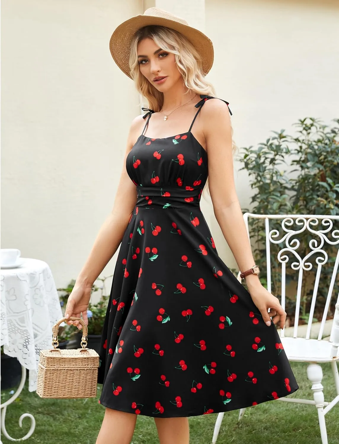 Belle Poque 2025 Summer Dresses for Women Spaghetti Strap Midi Sun Dress Cute Casual Dress with Pockets