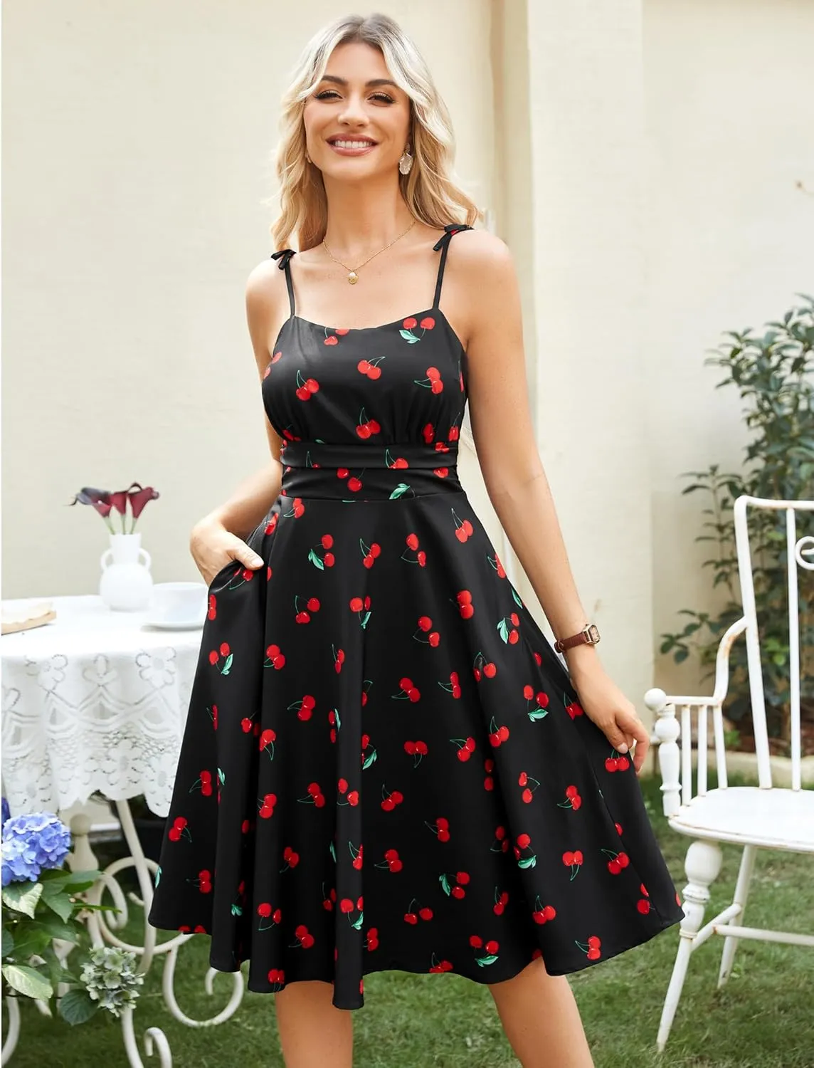 Belle Poque 2025 Summer Dresses for Women Spaghetti Strap Midi Sun Dress Cute Casual Dress with Pockets