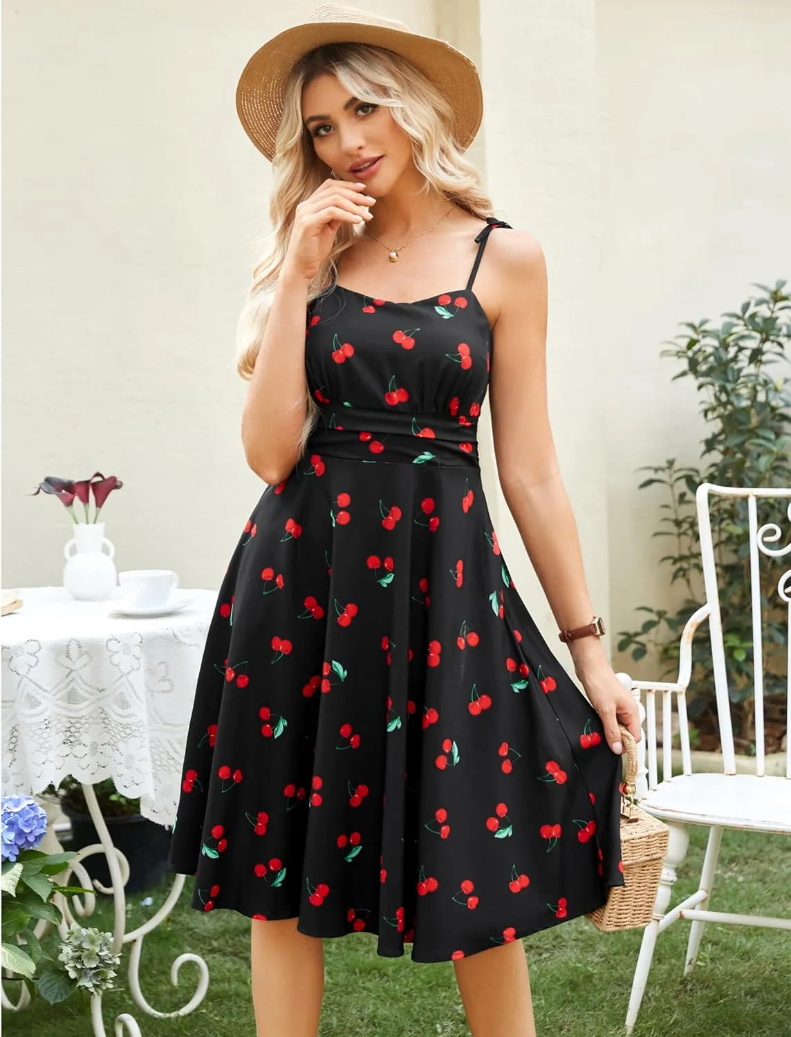 Belle Poque 2025 Summer Dresses for Women Spaghetti Strap Midi Sun Dress Cute Casual Dress with Pockets