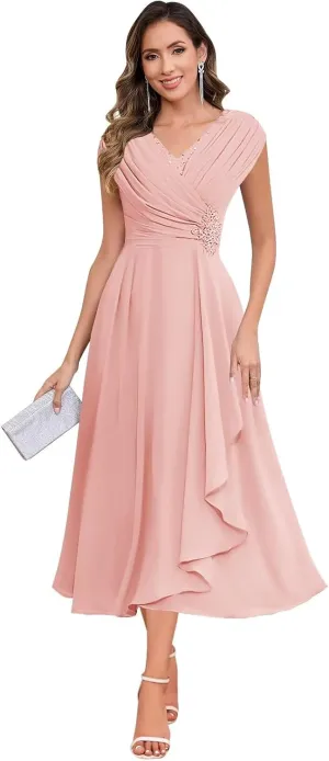 BOLENSYE Mother of The Bride Dresses for Wedding Cap Sleeve Lace Chiffon Mother of The Groom Formal Dress for Women