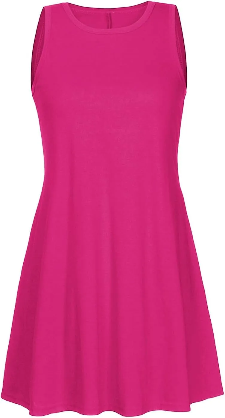 Borniu Summer Dresses for Women 2024 Casual Beach Sleeveless Tank Dress Crewneck Swing T Shirt Dresses Pockets Loose Sundress