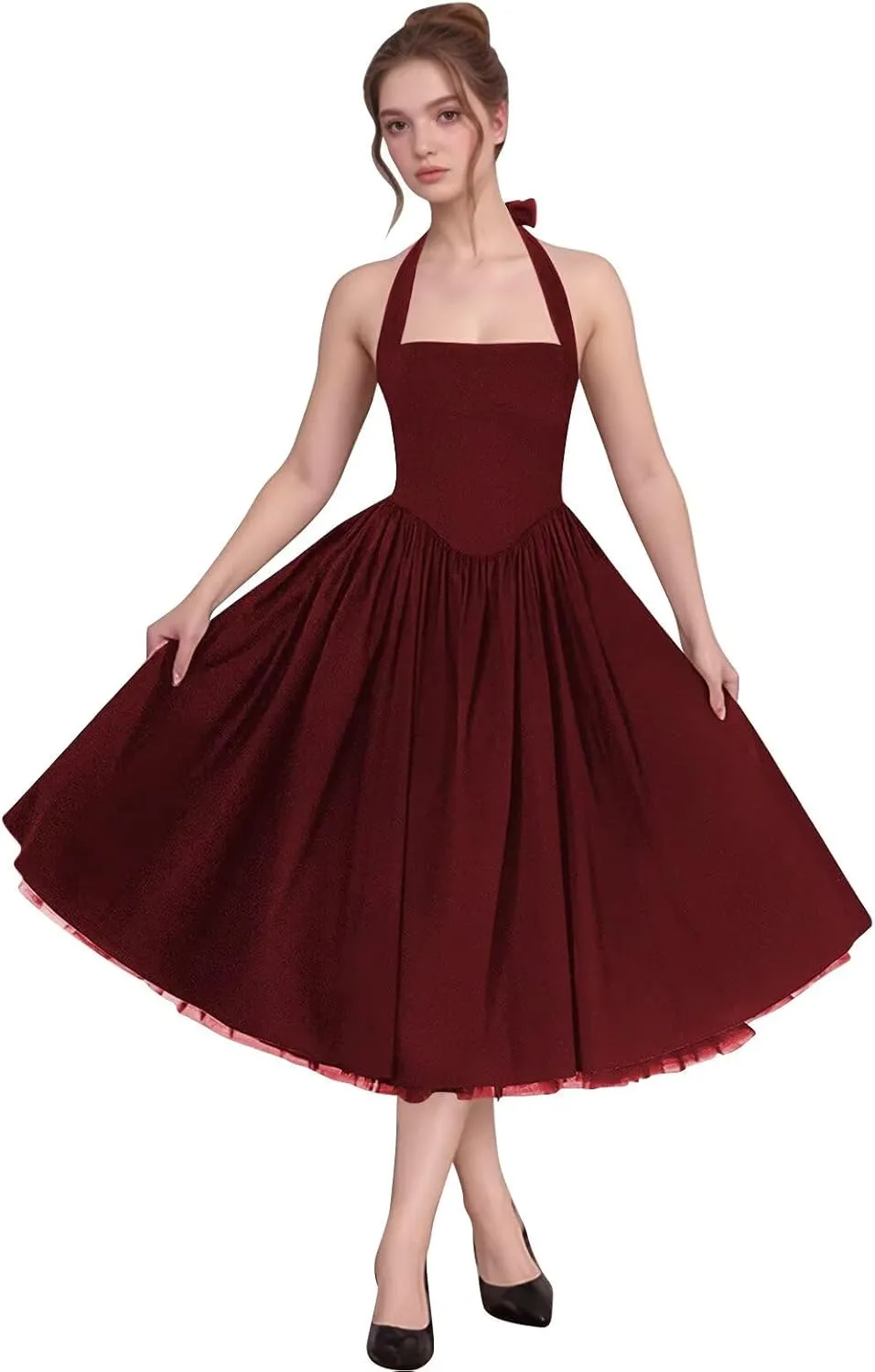 Bow Tea Length Prom Dresses for Women 2025 Satin Pleated Halter Cocktail Dress A Line Corset Formal Evening Party Gown