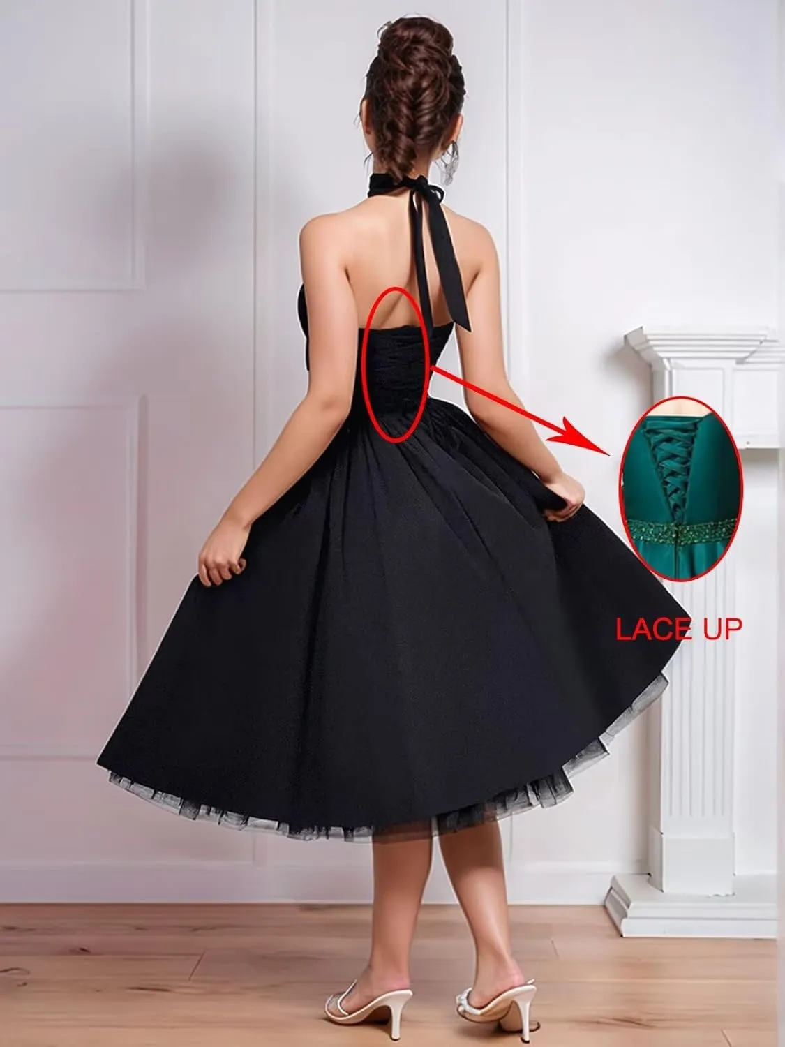 Bow Tea Length Prom Dresses for Women 2025 Satin Pleated Halter Cocktail Dress A Line Corset Formal Evening Party Gown