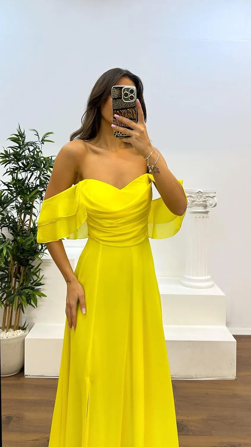 Bridesmaid Dress 2025 Ruffle A Line Formal Dress Elegant Chiffon Maxi Gown LB019