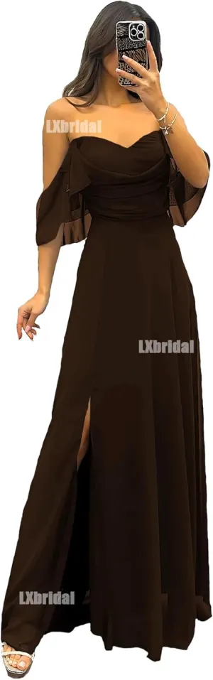 Bridesmaid Dress 2025 Ruffle A Line Formal Dress Elegant Chiffon Maxi Gown LB019