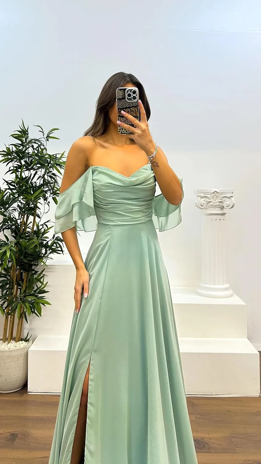 Bridesmaid Dress 2025 Ruffle A Line Formal Dress Elegant Chiffon Maxi Gown LB019