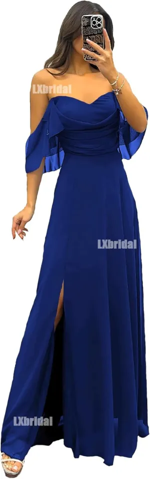 Bridesmaid Dress 2025 Ruffle A Line Formal Dress Elegant Chiffon Maxi Gown LB019