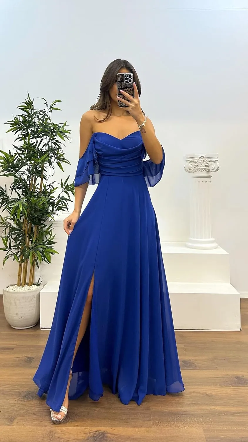 Bridesmaid Dress 2025 Ruffle A Line Formal Dress Elegant Chiffon Maxi Gown LB019